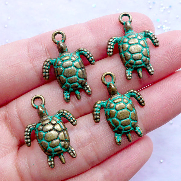 Sea Turtle Charms with Green Patina Finish | Marine Life Pendant | Aqu ...