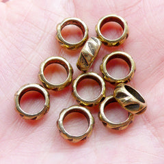 Round Ring Beads | Big Hole Spacer Bead | Gold Dreadlock Beads | Slider Bead | European Charm Bracelet Making (10pcs / Antique Gold / 8mm x 4mm)