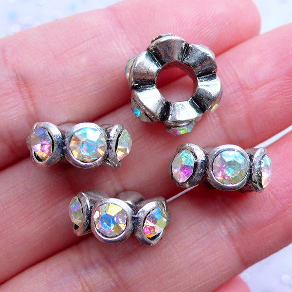 AB Clear Rhinestone Pave Beads | Bling Bling Rondelle Bead | Large Hol