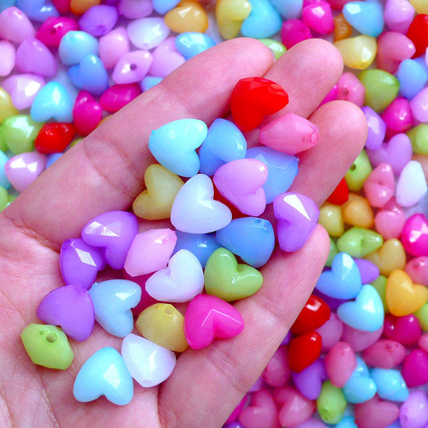 Small Acrylic Heart Beads | Kawaii Chunky Bead | Colorful Plastic Bead ...