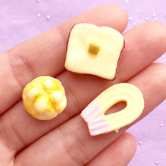 Dollhouse Miniature Bread Cabochons | Mini Food Craft Supplies | Fake Sweet Decoden | Kawaii Phone Case Deco (3pcs / 15mm to 21mm)