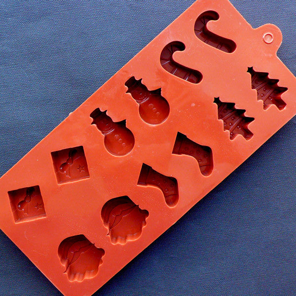 Christmas Silicone Mold (12 Cavity) | Candy Stick Snowman Gift Box Pre