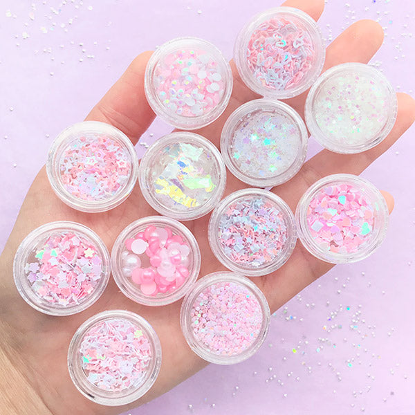 Dreamy Pink Confetti Glitter Rhinestones and Pearls Assortment | Kawai ...