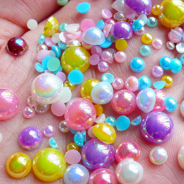CLEARANCE AB Faux Pearl Cabochons (Colorful / Round / Half) Mix / Asso ...