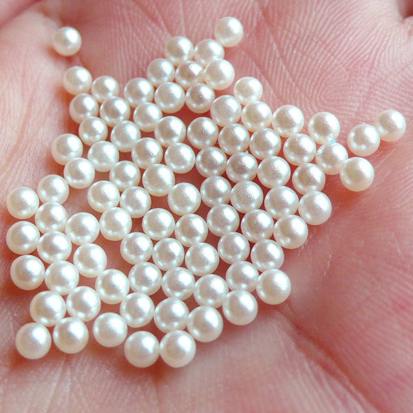3mm Cream White Round Faux Pearls (around 80pcs) (no hole) PES56 ...