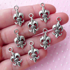 50pcs Alloy Pendants Silver Fleur-de-lis Flower Glue-On Bail Charms Accessories