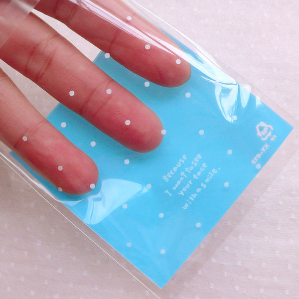 Blue Polka Dot Cello Bags Clear Resealable Self Adhesive Gift Plastic