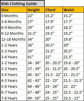 Kids Clothing Size Guide