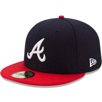 NEW ERA AUTHENTIC COLLECTION 59FIFTY FITTED CAP ATLANTA BRAVES - NAVY BLUE / RED