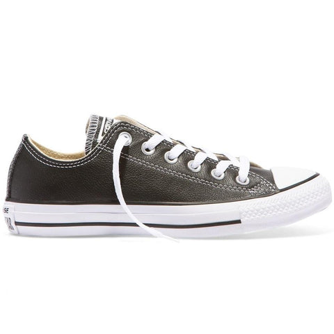 leather black and white converse