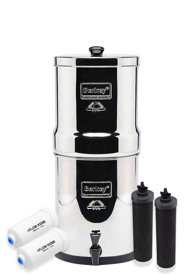 Travel Berkey 1.50 gallon Water Filter Special Set with 2 Black Elements and 2 Fluoride Filters