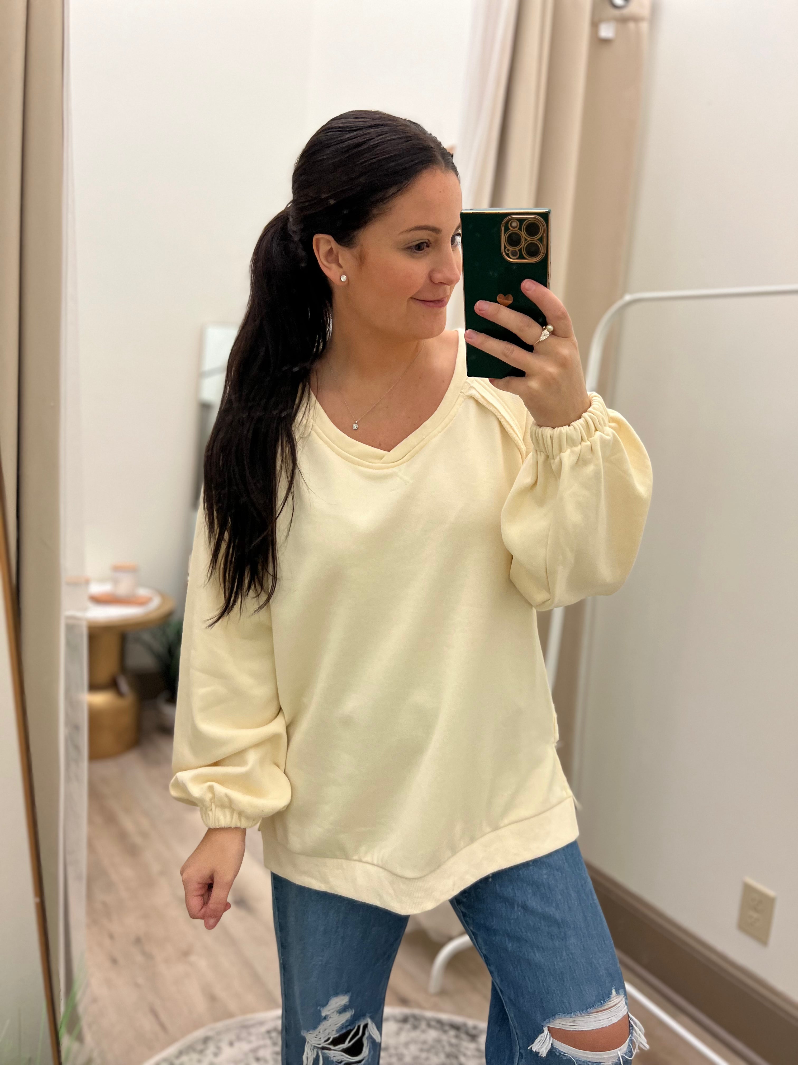 Barely Yellow Balloon Sleeve Luxe Sweatshirt