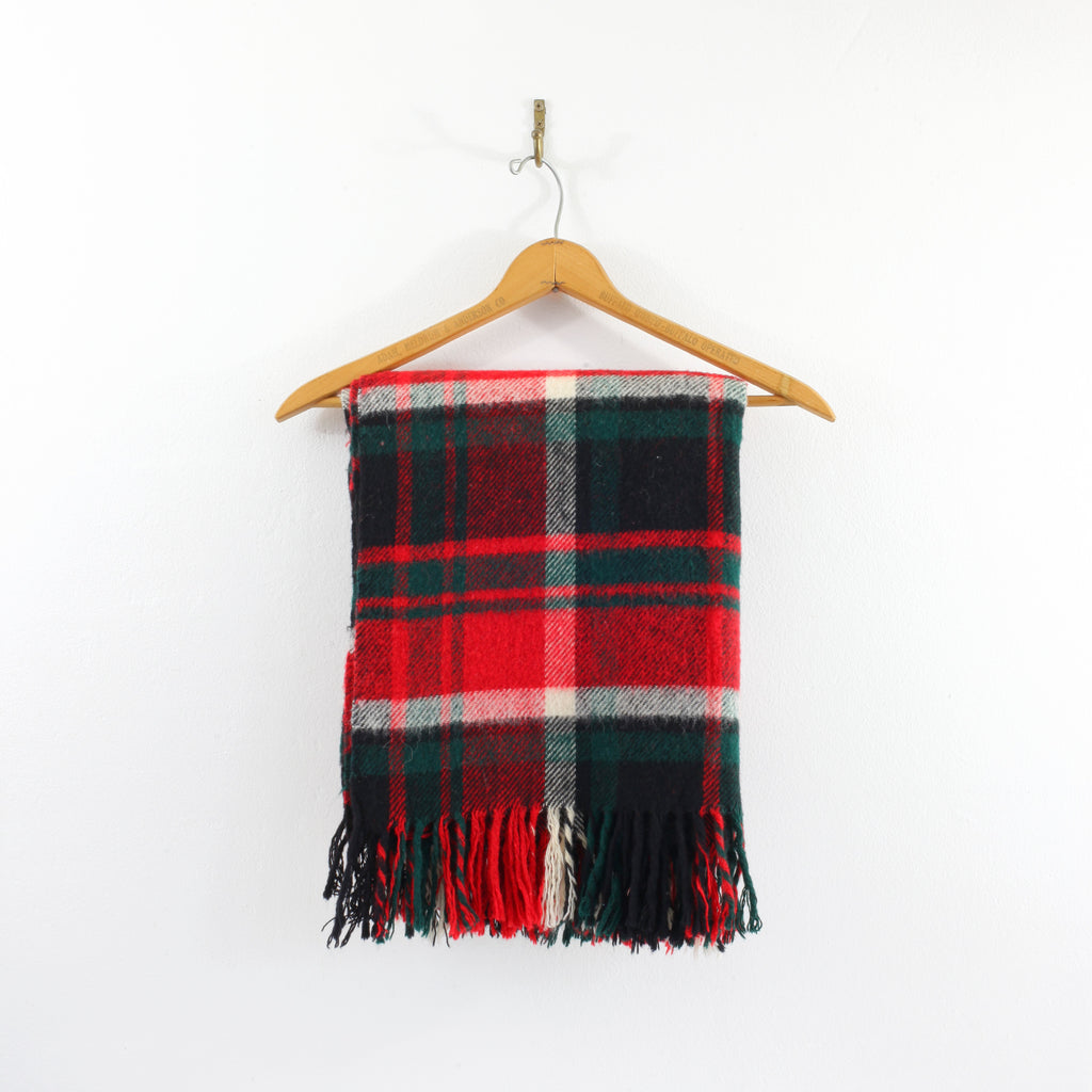 SOLD - Vintage Troy Plaid Throw Blanket / Red, Hunter Green & Black ...