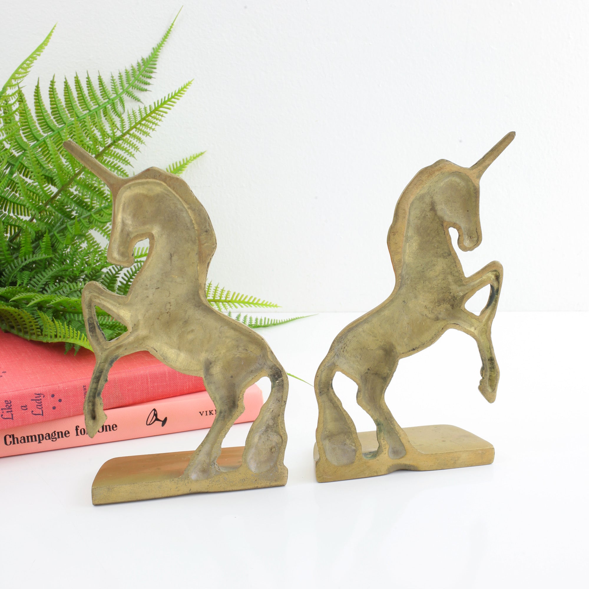 SOLD - Vintage Brass Unicorn Bookends