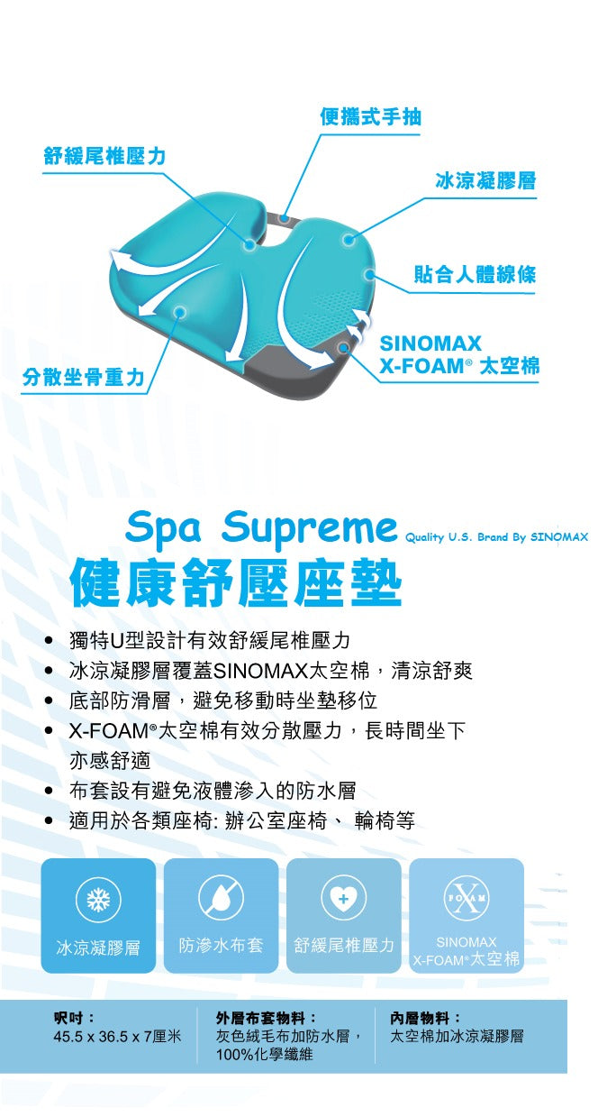 貝絲 美國 Spa Supreme (SINOMAX) 健康坐墊 spec