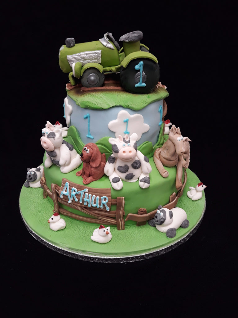 2 Tier Farm Animals Birthday Cake - celticcakes.com