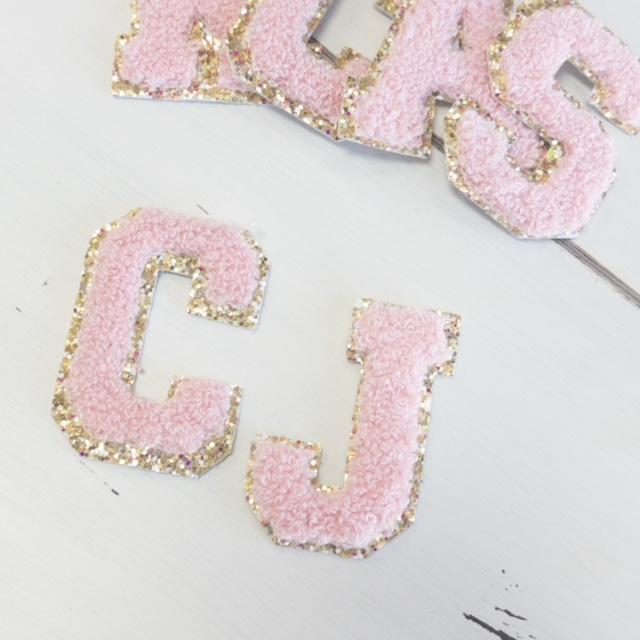 Hot Pink Gold Glitter Varsity Letter Patch