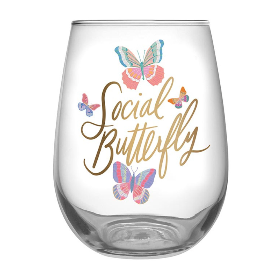 Butterfly Stemless Wine Glasses Beautiful Butterfly Design 