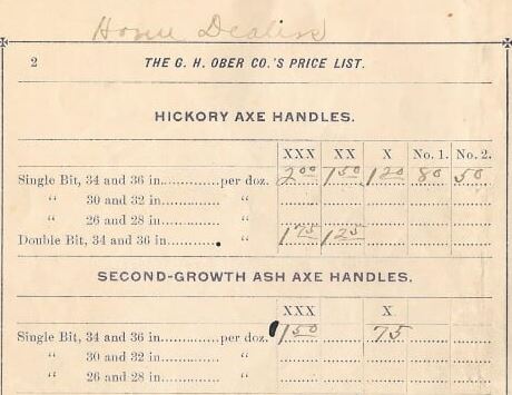 Hickory Axe Handle receipt