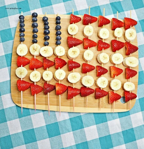 American flag made out of fruit skewers