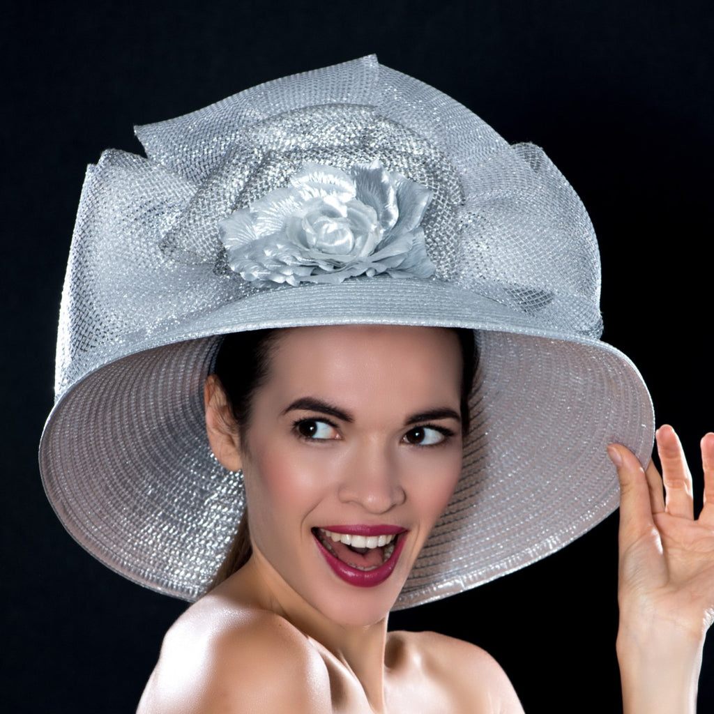 silver wide brim hat