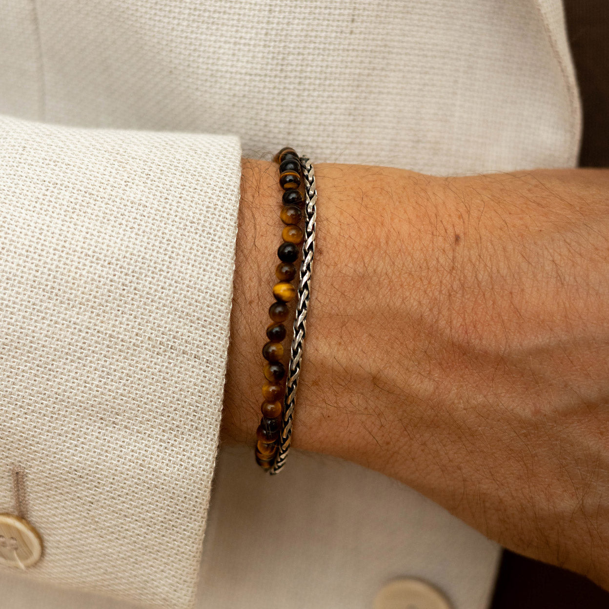 Gibbons Green Tiger Eye 6mm Matte Black Onyx Beaded Bracelet by BOYBEADS