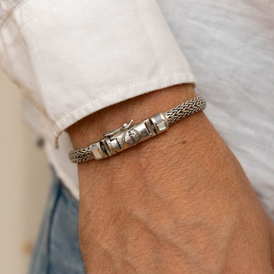 Snake Chain Mother of Pearl Bracelet | Silver Jewelry for Men