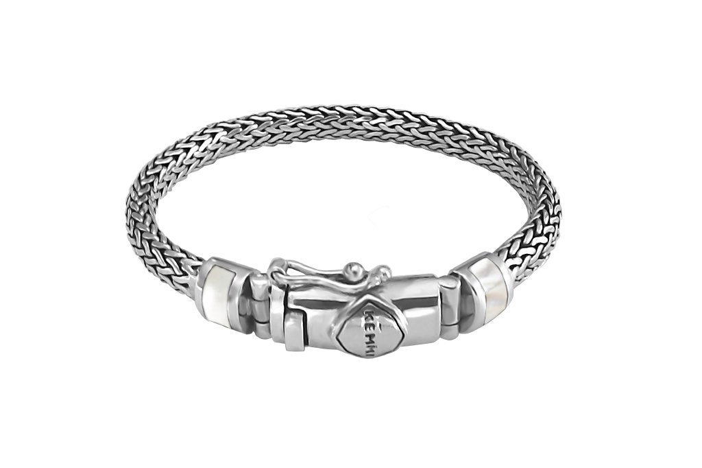 Snake Chain Mother of Pearl Bracelet | Silver Jewelry for Men