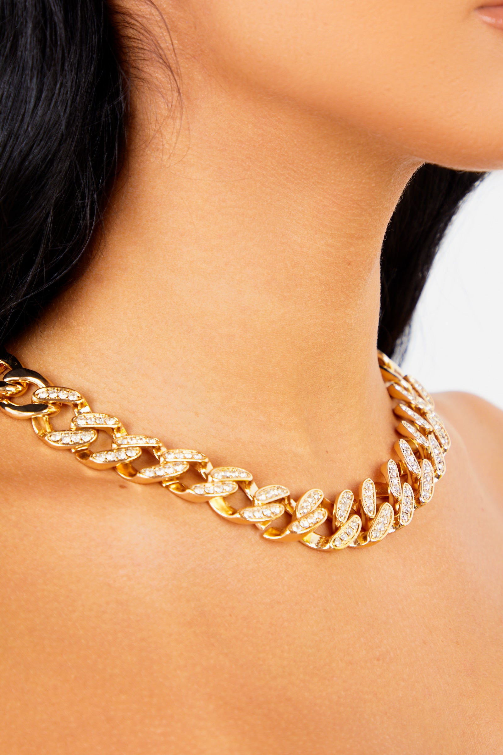 Thick Diamond Chain Necklace - Gold 