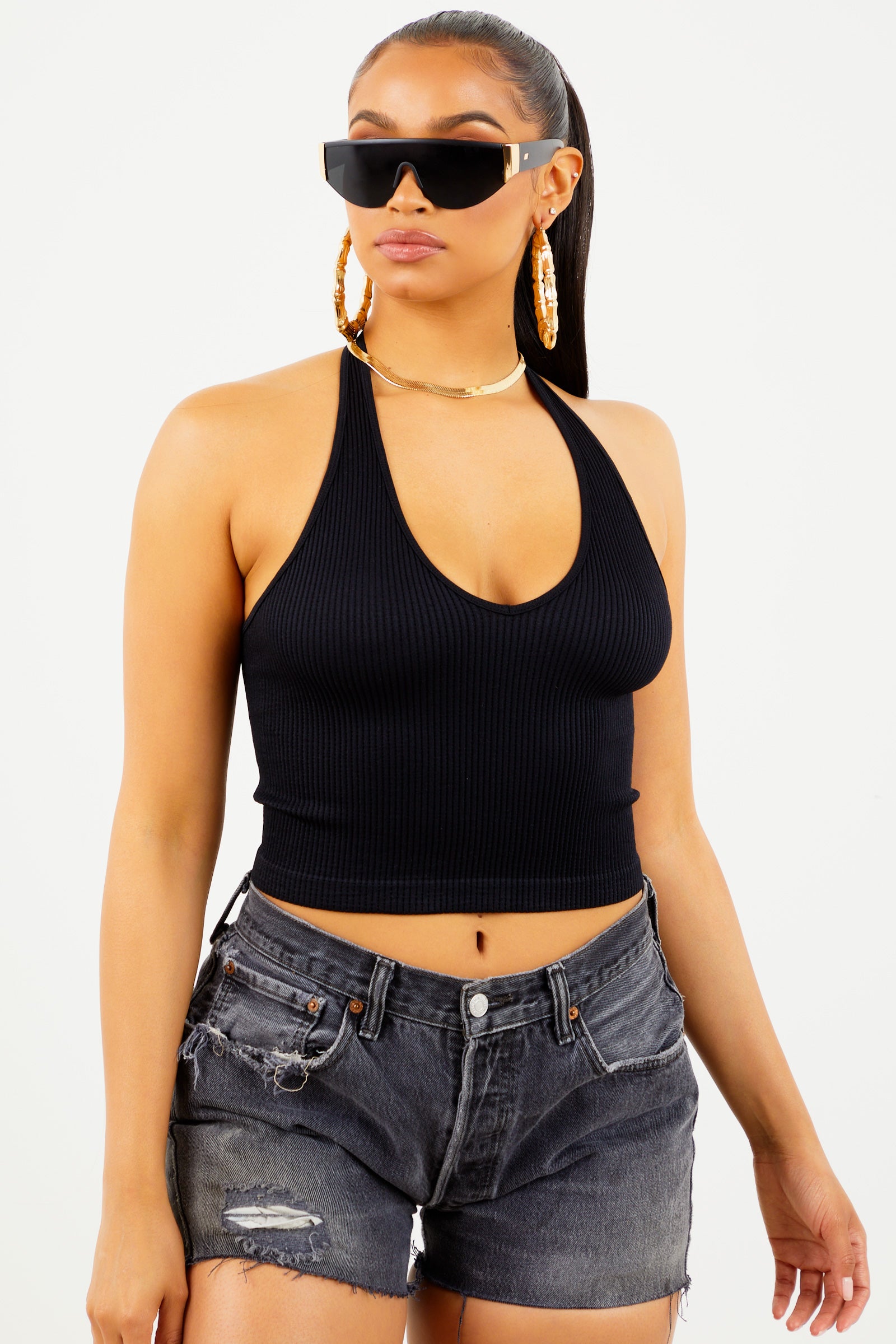 black halter crop top