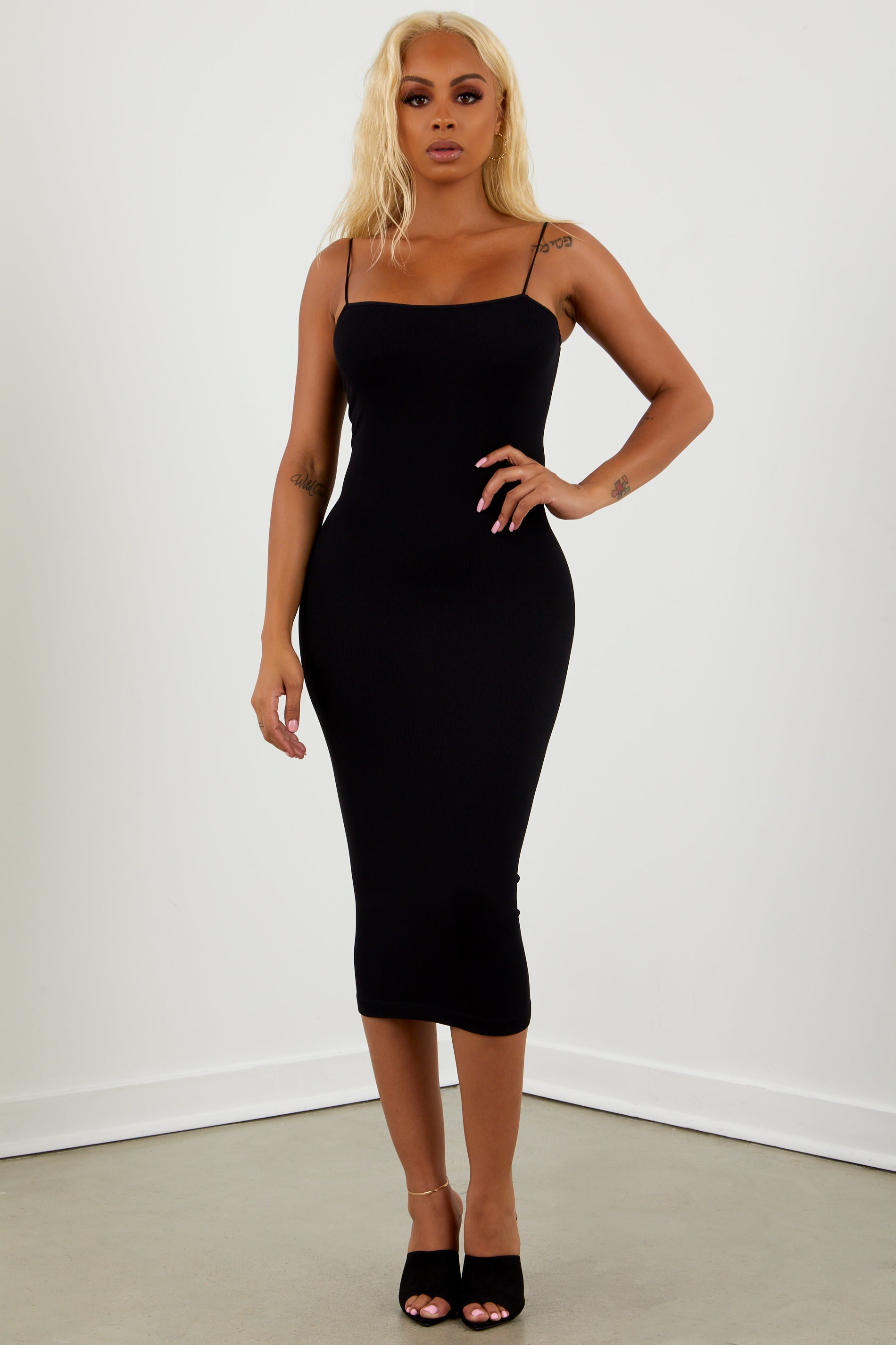 black strap dress midi