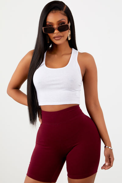 burgundy biker shorts