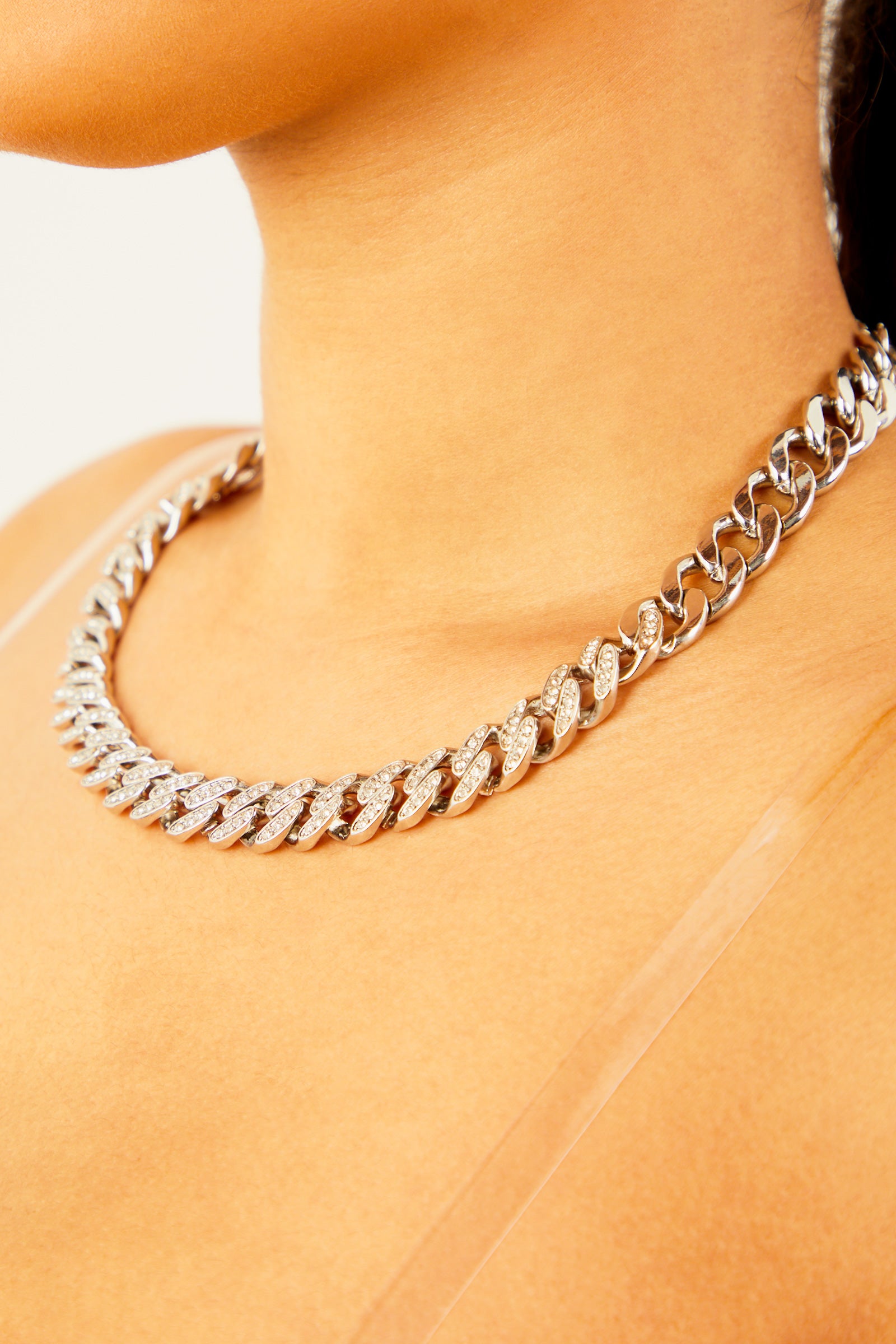 Thin Diamond Chain Necklace Silver Sosorella