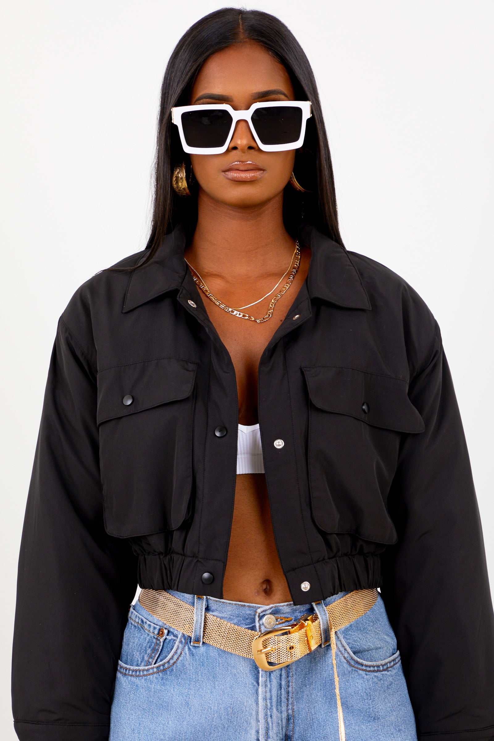 cropped black puffer jacket