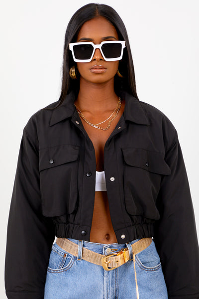 black cropped puffer jacket