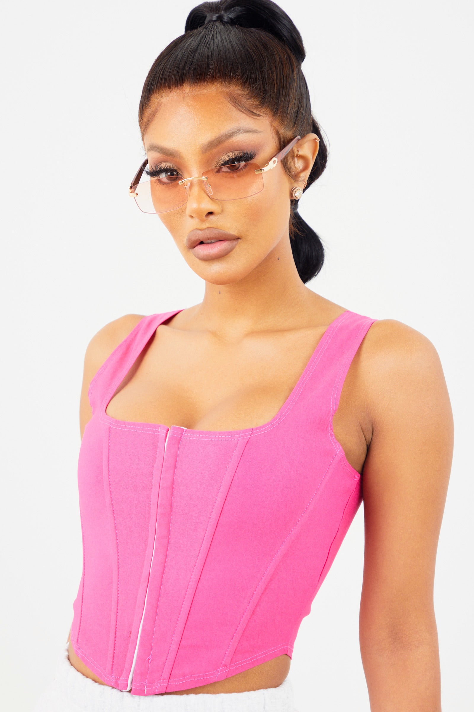 neon pink square neck crop