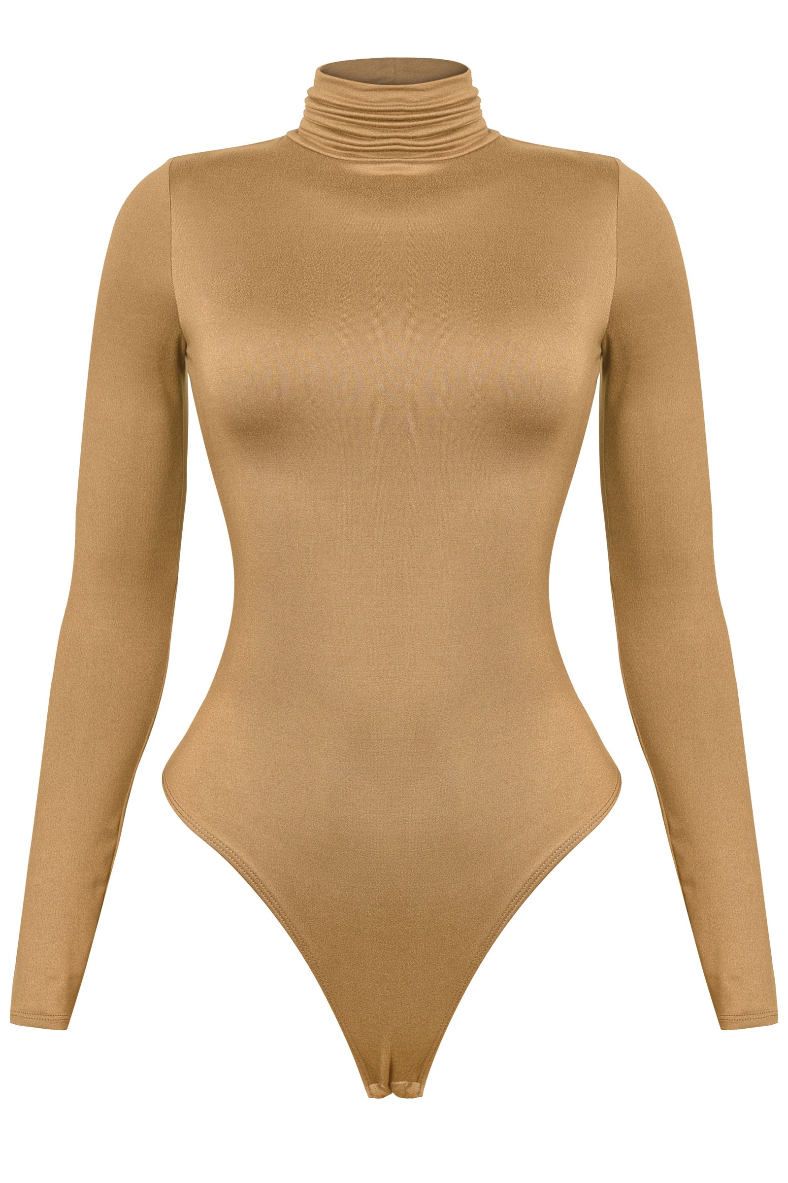 Long Sleeve Turtleneck Bodysuit Brown - sosorella
