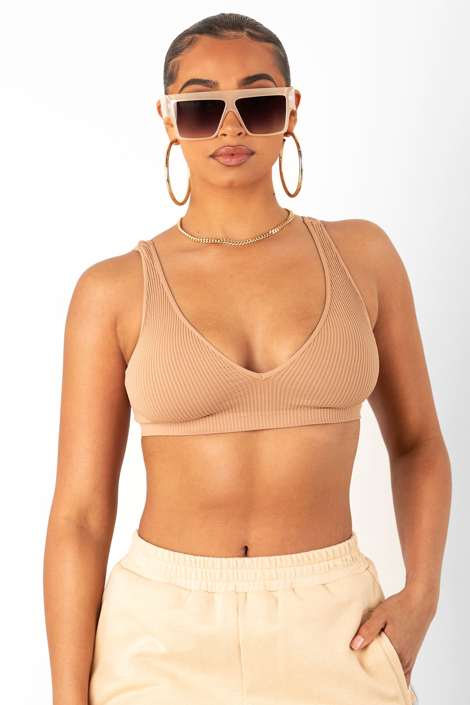 Nude Square Neck Bralette & Legging Set - sosorella