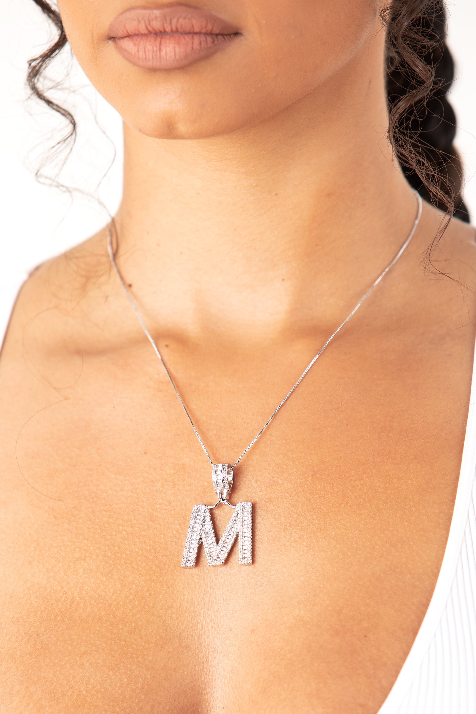 Silver Mini C Diamond Baguette Necklace - sosorella