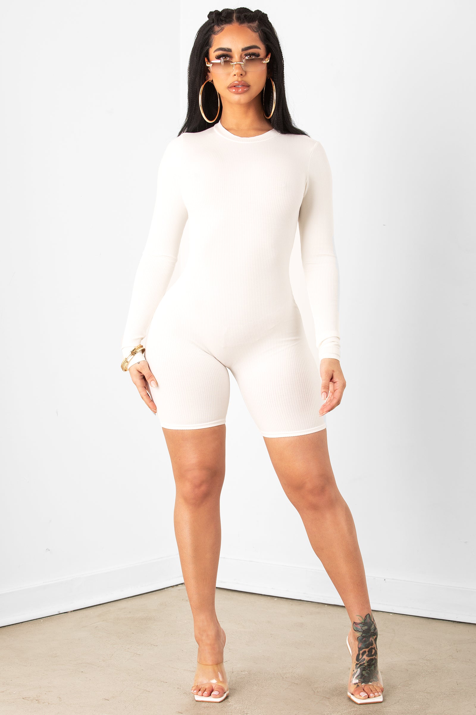 Nude Long Sleeve Zip Up Unitard - sosorella