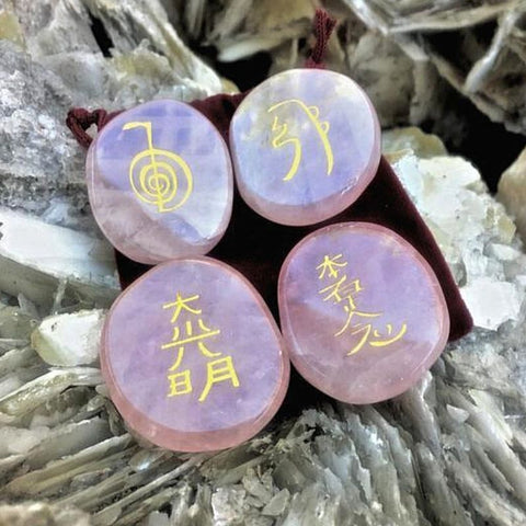 Rose Quartz Reiki Symbols Stone Set