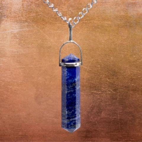 Sterling Silver Double Terminated Lapis Lazuli Crystal Point Necklace