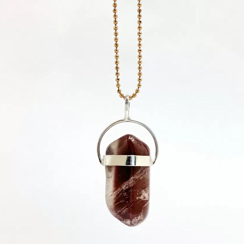 Peach Quartz Point Pendant Copper Link Chain Necklace – Crystals