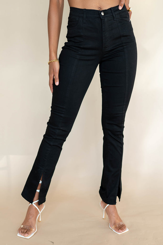 black front slit pants 