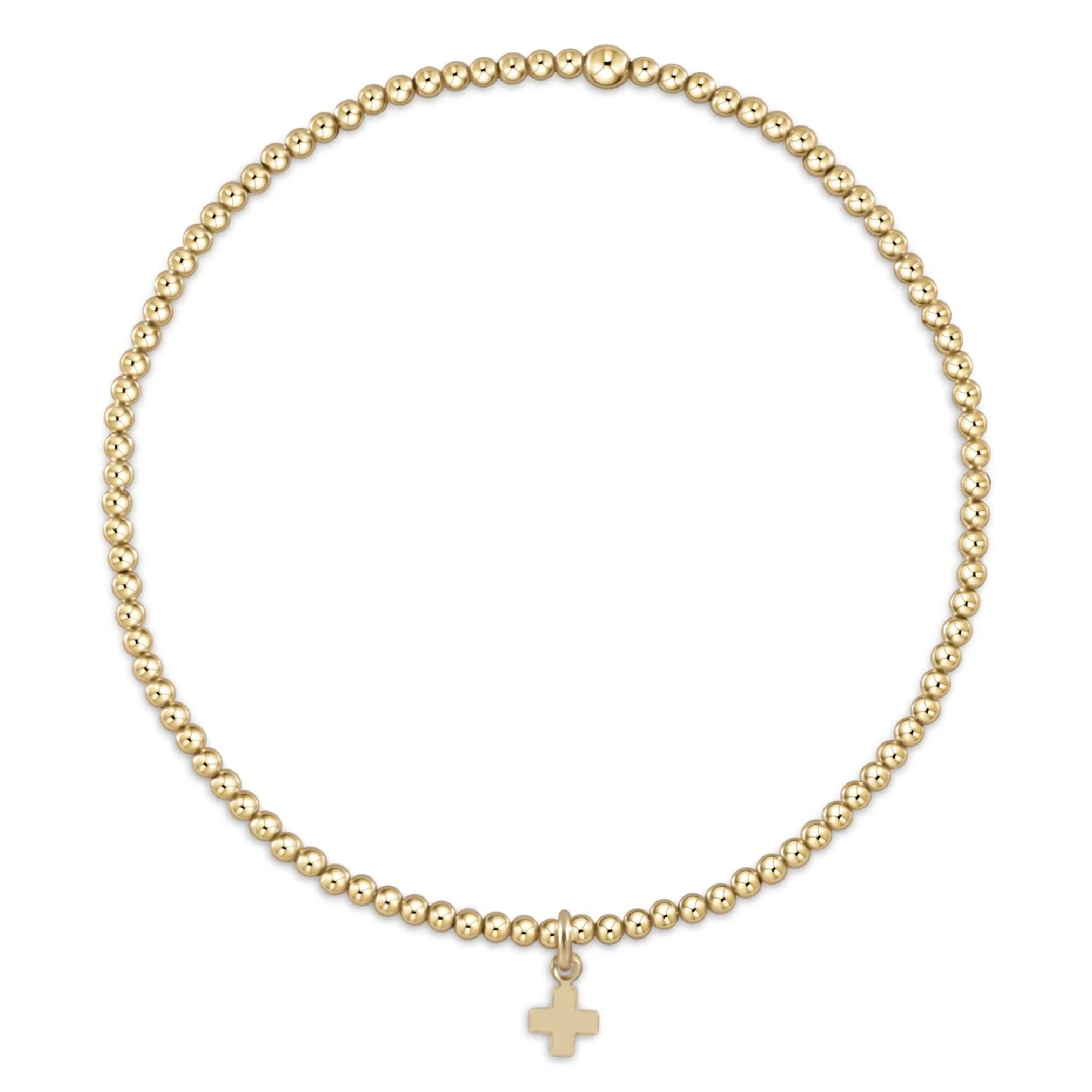 classic gold 2mm bead bracelet - signature cross small gold charm