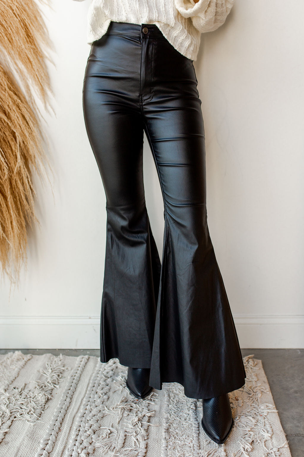 leather flare jeans