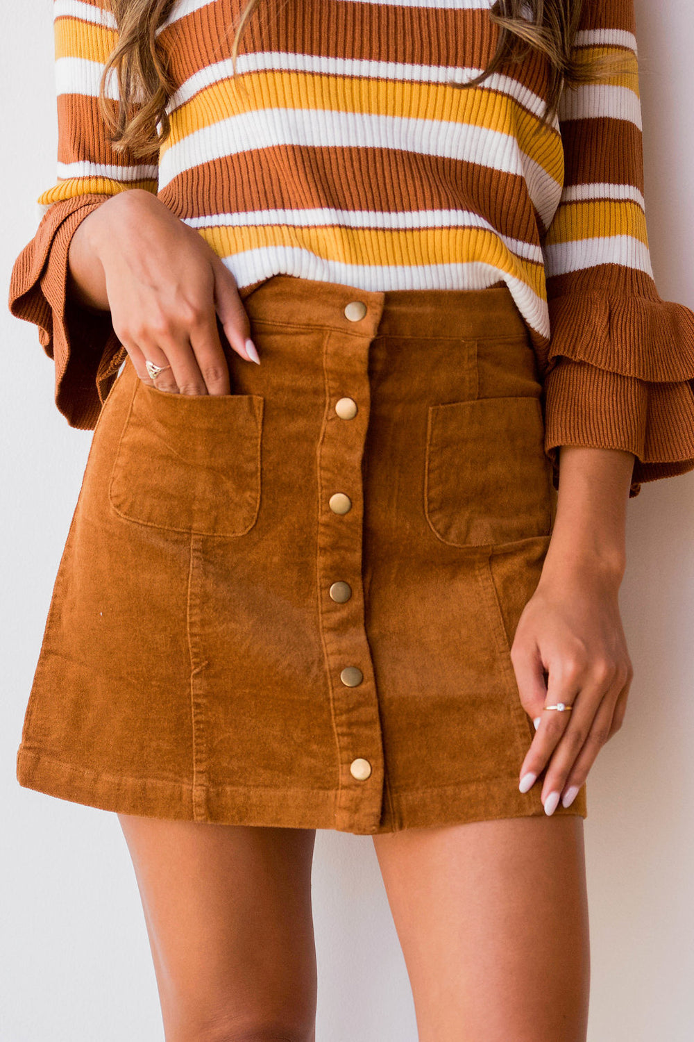 button down brown skirt