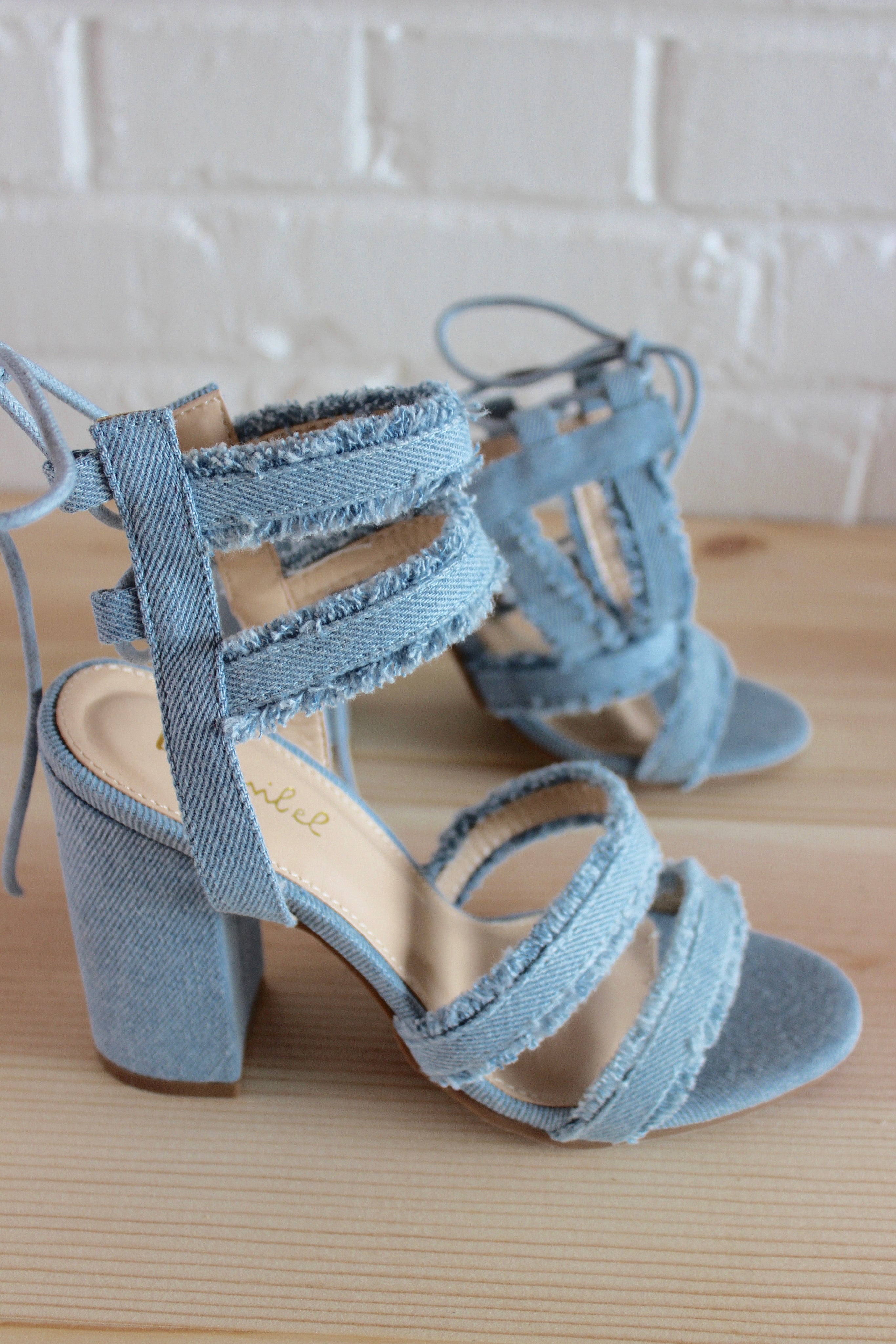 baby blue tie up heels