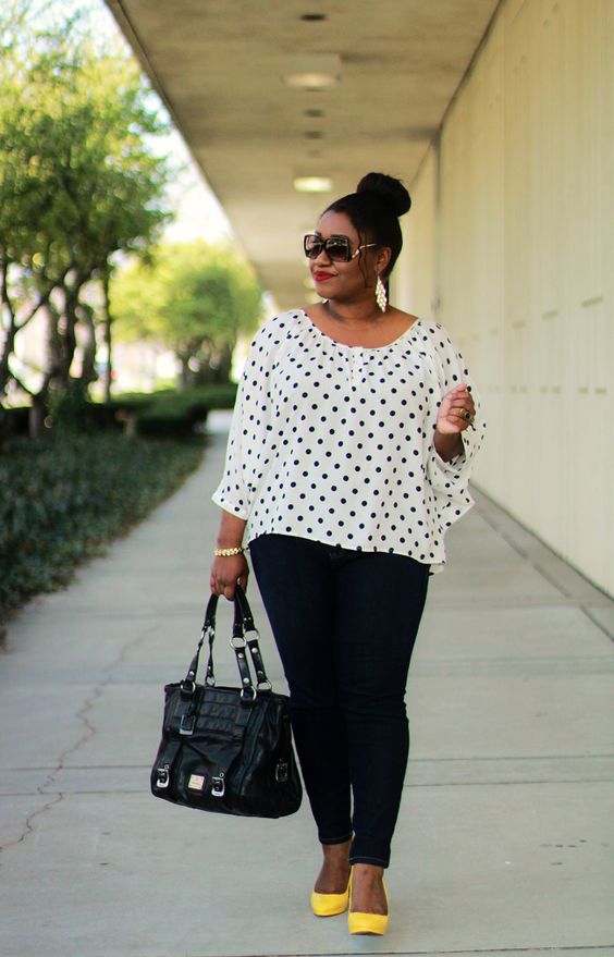 black polka dot blouse outfit