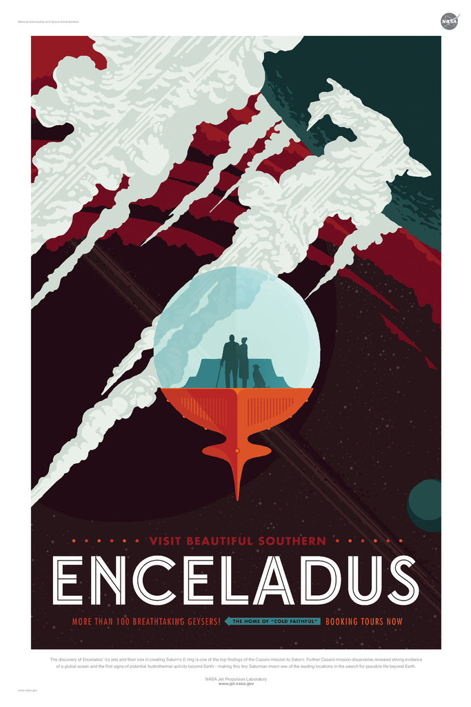 Visit Beautiful Southern Enceladus - NASA JPL Space Travel Poster